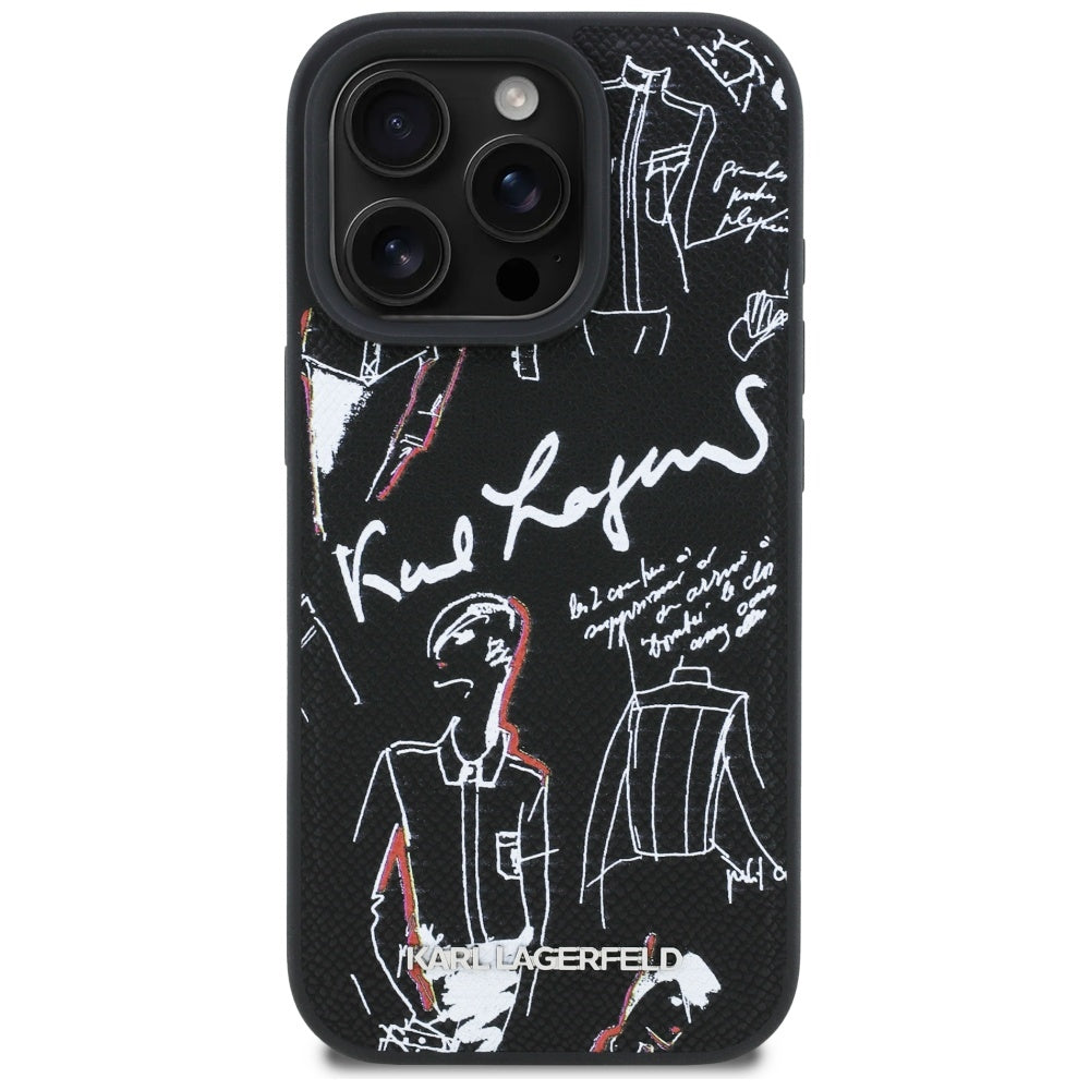 Karl Lagerfeld grūdėtas raštas ir logotipas MagSafe Dėklas, skirtas iPhone 16 Pro Max – juodas