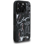Karl Lagerfeld grūdėtas raštas ir logotipas MagSafe Dėklas, skirtas iPhone 16 Pro Max – juodas