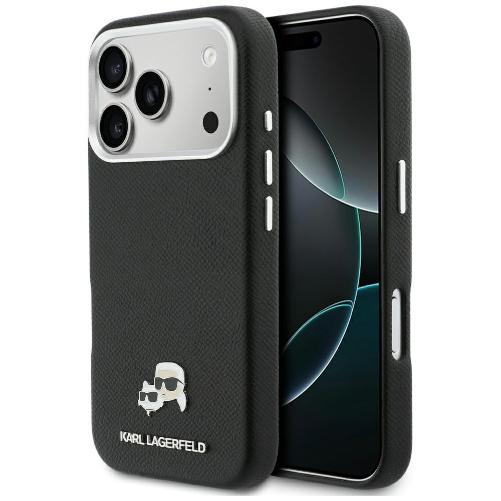 Karl Lagerfeld Karl & Choupette Head Pins Saffiano MagSafe dėklas iPhone 17 Pro Max - juodas -- iPhone 17 Pro Max