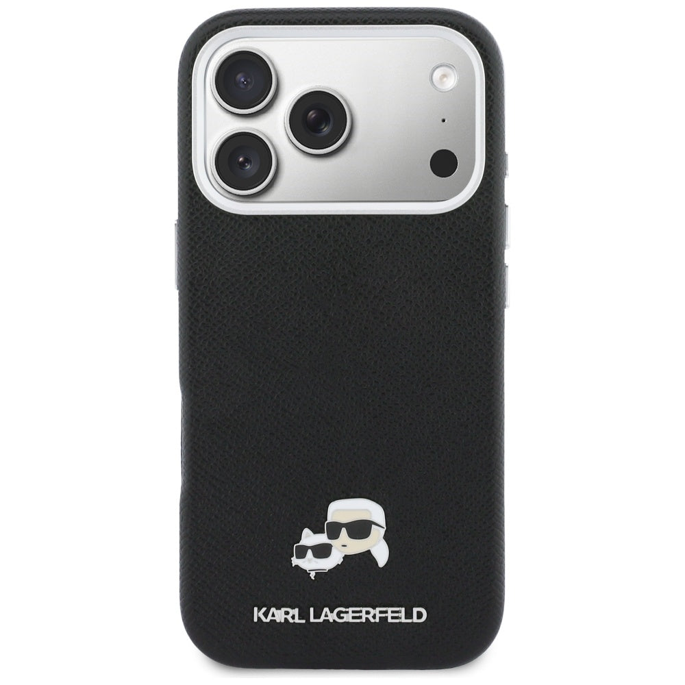 Karl Lagerfeld Karl & Choupette Head Pins Saffiano MagSafe dėklas iPhone 17 Pro Max - juodas -- iPhone 17 Pro Max