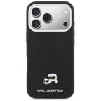 Karl Lagerfeld Karl & Choupette Head Pins Saffiano MagSafe dėklas iPhone 17 Pro Max - juodas -- iPhone 17 Pro Max