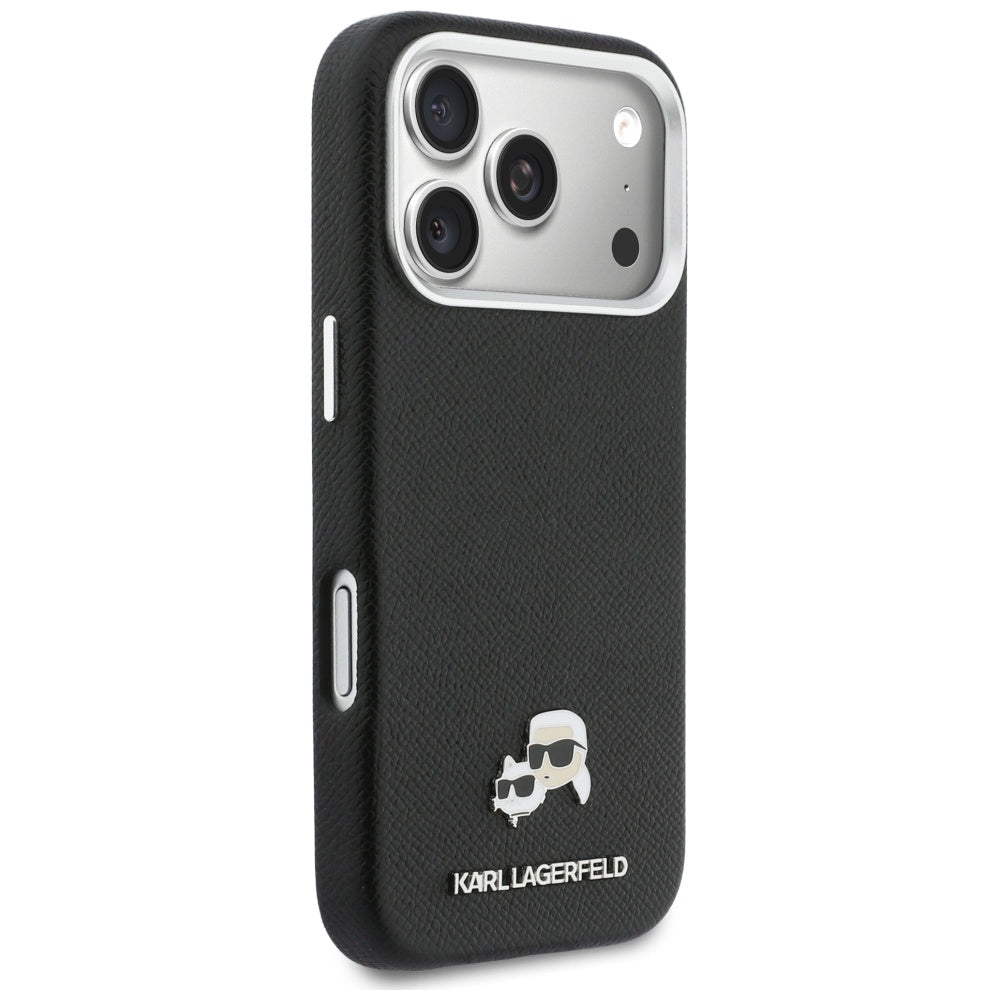 Karl Lagerfeld Karl & Choupette Head Pins Saffiano MagSafe dėklas iPhone 17 Pro Max - juodas -- iPhone 17 Pro Max