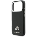 Karl Lagerfeld Karl & Choupette Head Pins Saffiano MagSafe dėklas iPhone 17 Pro Max - juodas -- iPhone 17 Pro Max