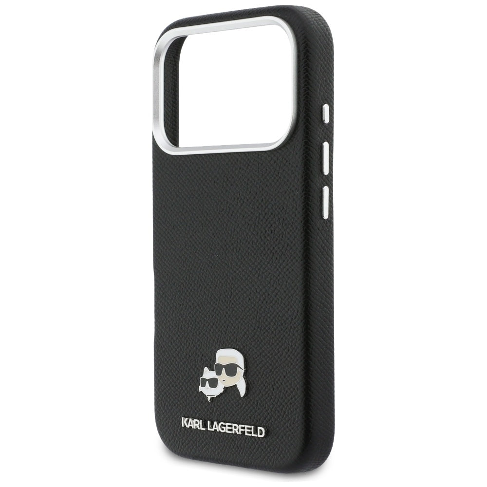 Karl Lagerfeld Karl & Choupette Head Pins Saffiano MagSafe dėklas iPhone 17 Pro Max - juodas -- iPhone 17 Pro Max