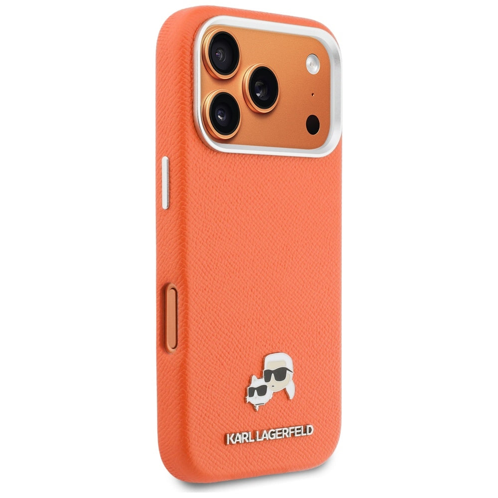 Karl Lagerfeld Karl & Choupette Head Pins Saffiano MagSafe dėklas iPhone 17 Pro Max - Oranžinis -- iPhone 17 Pro Max
