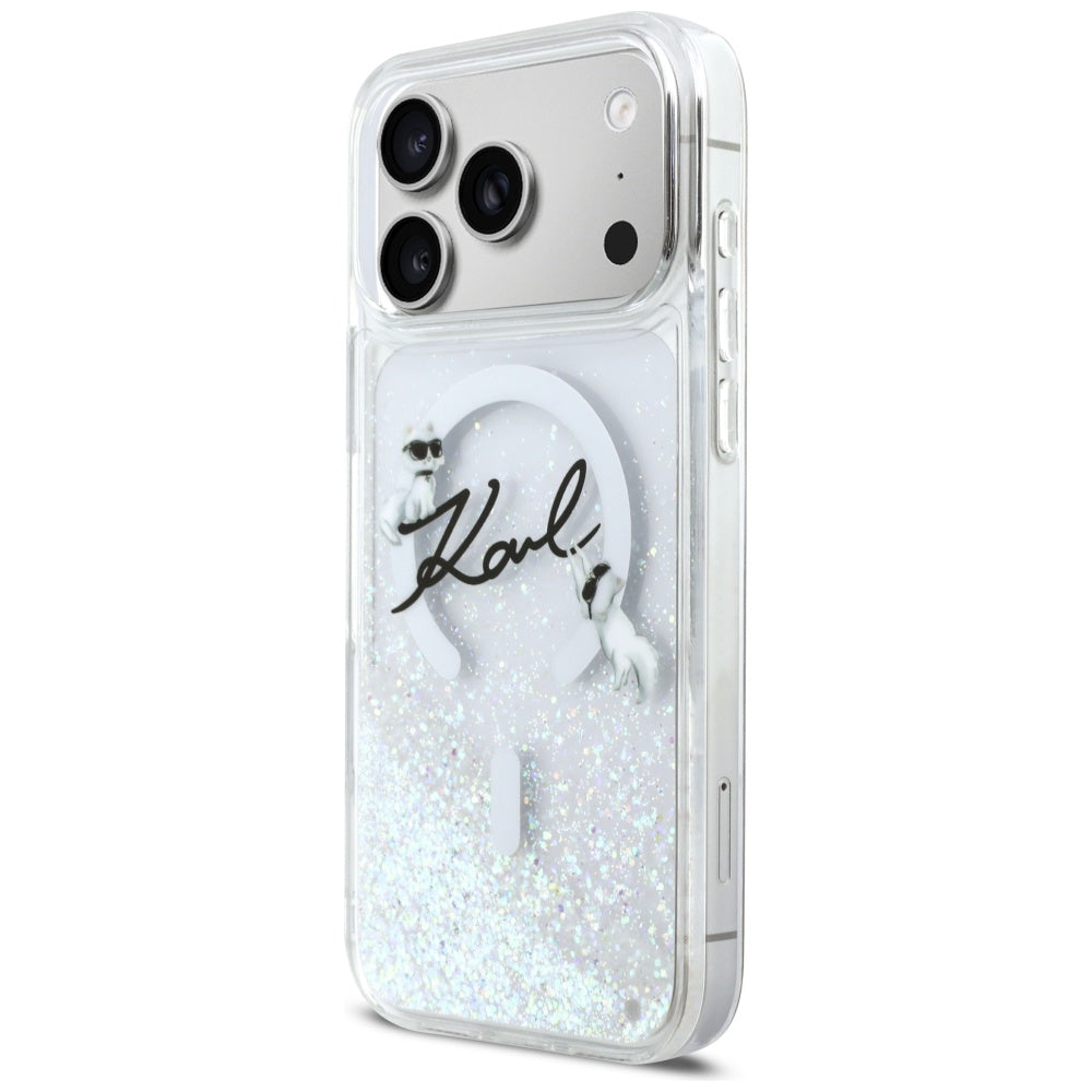 Karl Lagerfeld Liquid Glitter Karl Script Logo MagSafe dėklas iPhone 17 Pro Max - skaidrus -- iPhone 17 Pro Max