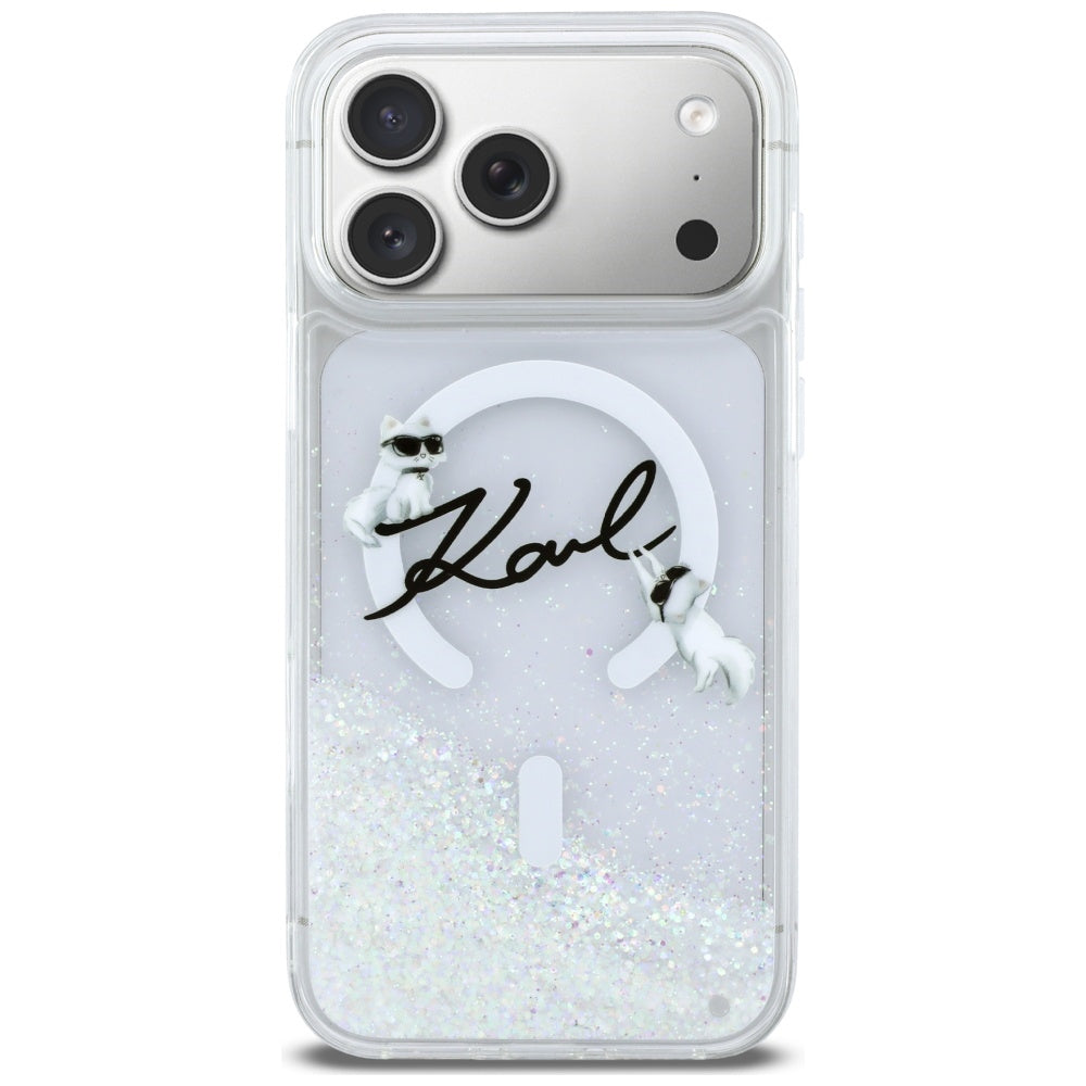 Karl Lagerfeld Liquid Glitter Karl Script Logo MagSafe dėklas iPhone 17 Pro Max - skaidrus -- iPhone 17 Pro Max