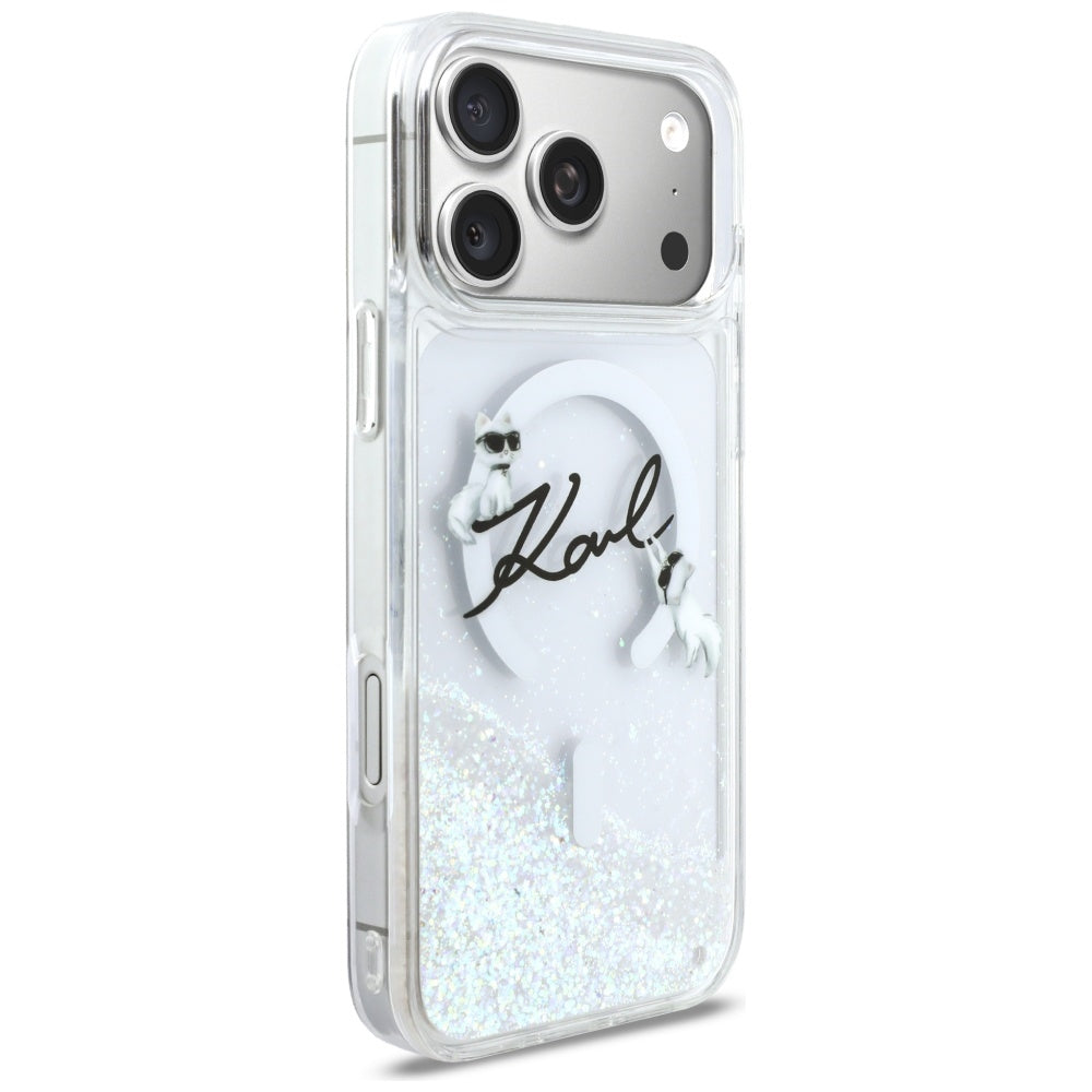 Karl Lagerfeld Liquid Glitter Karl Script Logo MagSafe dėklas iPhone 17 Pro Max - skaidrus -- iPhone 17 Pro Max
