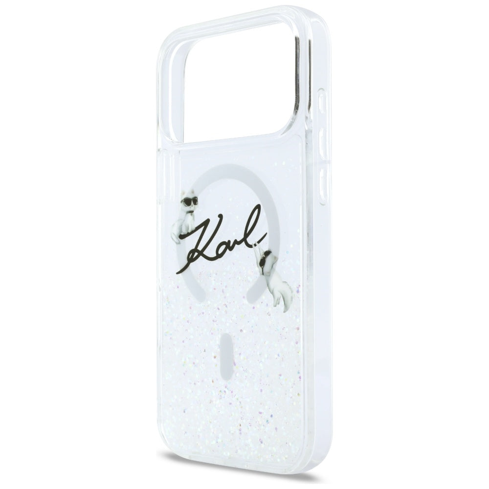 Karl Lagerfeld Liquid Glitter Karl Script Logo MagSafe dėklas iPhone 17 Pro Max - skaidrus -- iPhone 17 Pro Max