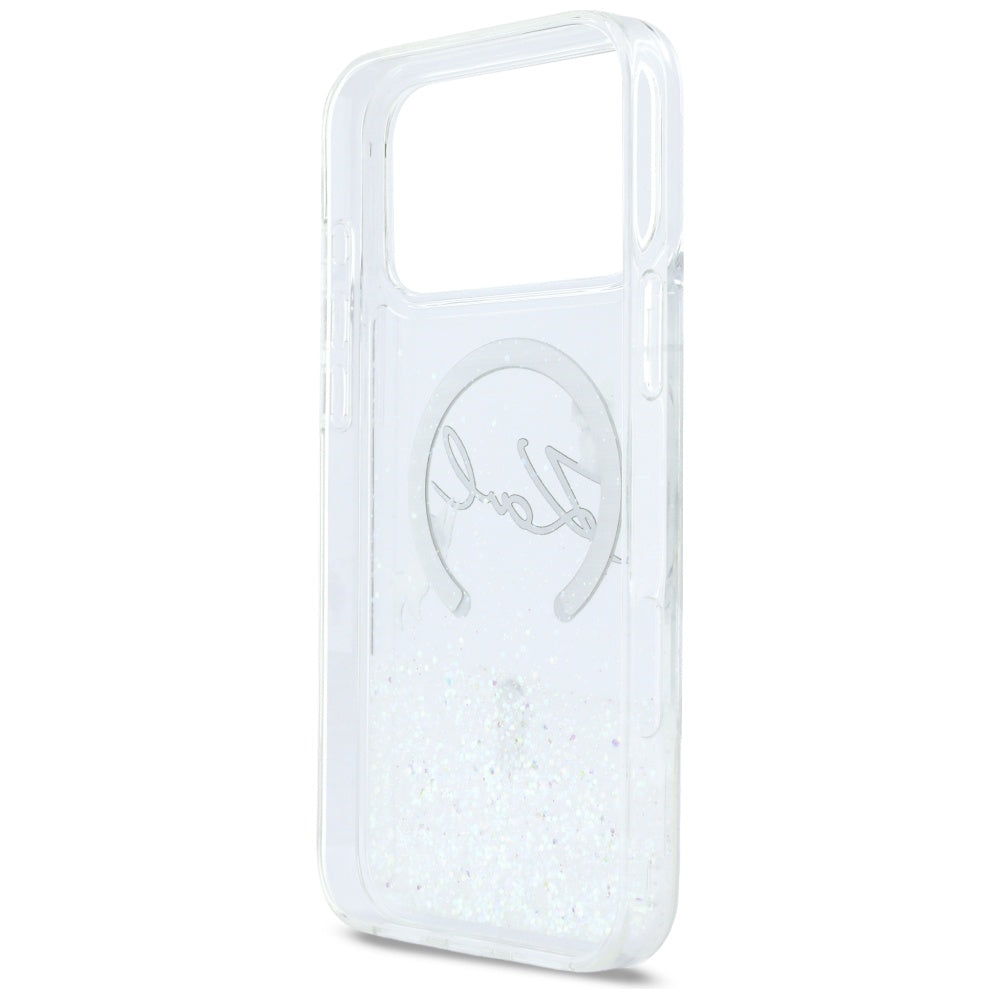 Karl Lagerfeld Liquid Glitter Karl Script Logo MagSafe dėklas iPhone 17 Pro Max - skaidrus -- iPhone 17 Pro Max