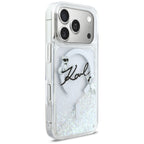 Karl Lagerfeld Liquid Glitter Karl Script logotipas MagSafe Dėklas, skirtas iPhone 17 Pro – skaidrus