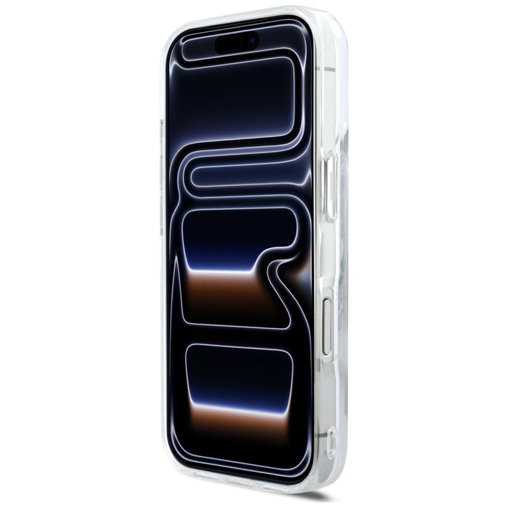 Karl Lagerfeld Liquid Glitter Karl Script logotipas MagSafe Dėklas, skirtas iPhone 17 Pro – skaidrus