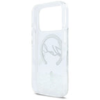 Karl Lagerfeld Liquid Glitter Karl Script logotipas MagSafe Dėklas, skirtas iPhone 17 Pro – skaidrus