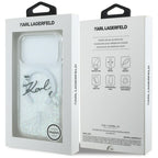 Karl Lagerfeld Liquid Glitter Karl Script logotipas MagSafe Dėklas, skirtas iPhone 17 Pro – skaidrus