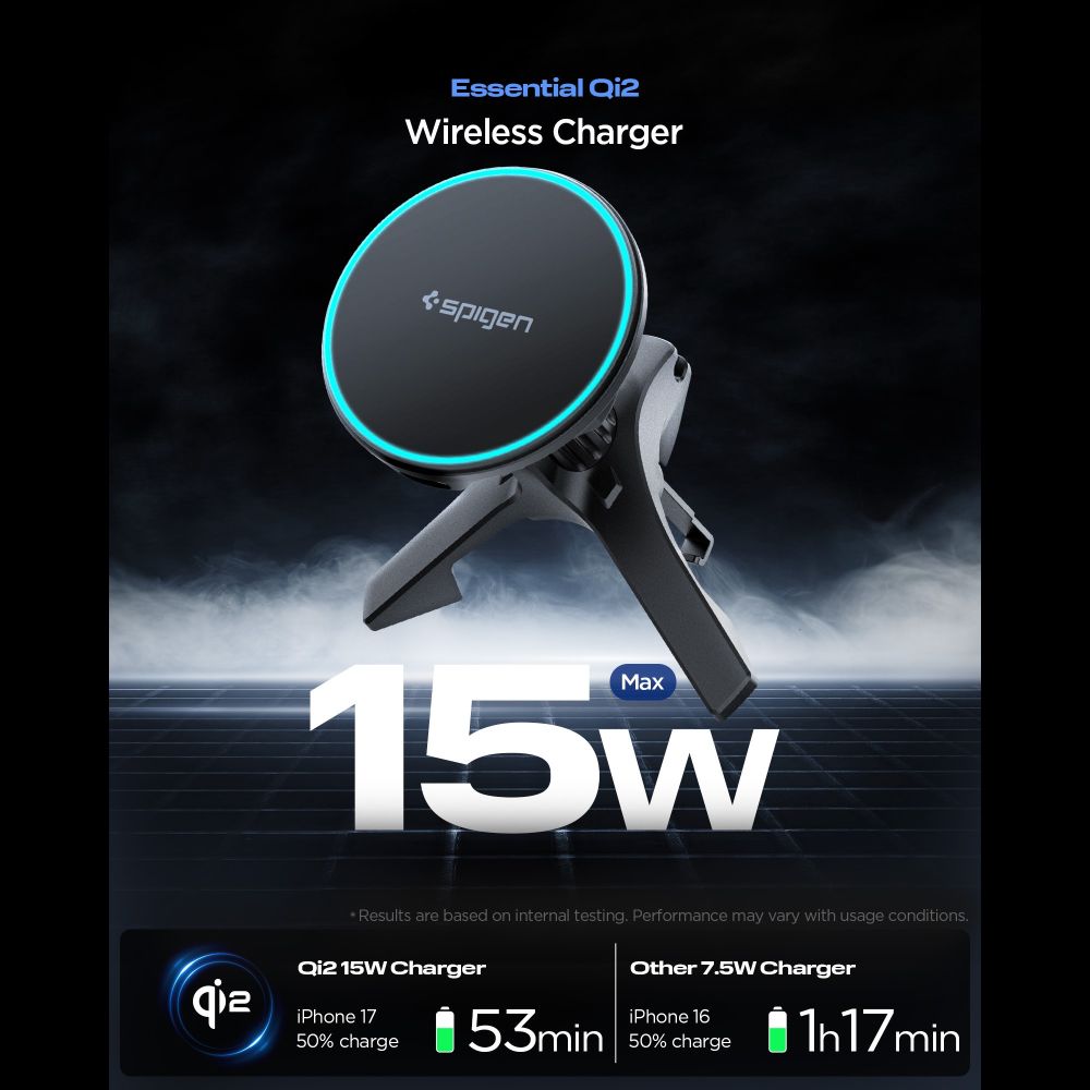 Spigen EV15MAQ Essential Qi2 MagSafe automobilinis laikiklis oro ventiliacijos angai - juodas Antrasis paveikslėlis