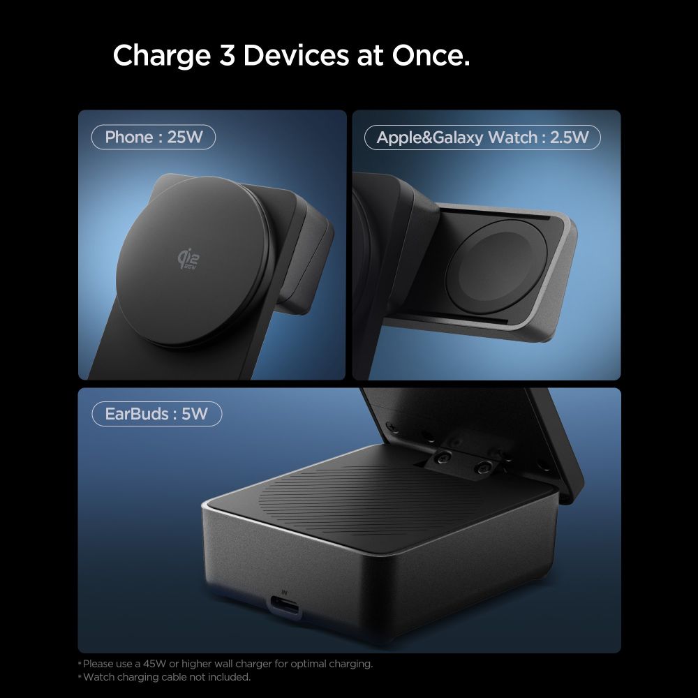Spigen Essential Qi2.2 25W 3in1 MagSafe Magnetic belaidis įkroviklis - juodas