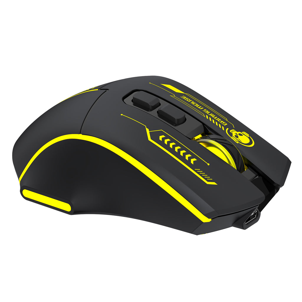 Wozinsky WMGB-1181 Belaidinis optinis žaidimų pelė 3200 DPI su integruota baterija ir šviesos efektu - juoda ir geltona...