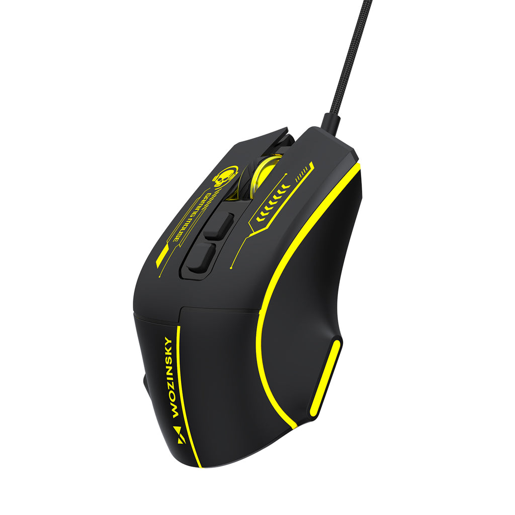 Wozinsky WMGK-1181W Nešiojamasis optinis žaidimų pelė 7200 DPI su šviesos efektu - juoda ir geltona -- Gaming Accessories