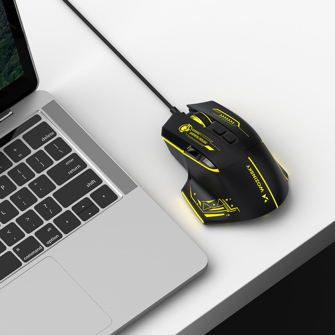 Wozinsky WMGK-1181W Nešiojamasis optinis žaidimų pelė 7200 DPI su šviesos efektu - juoda ir geltona -- Gaming Accessories