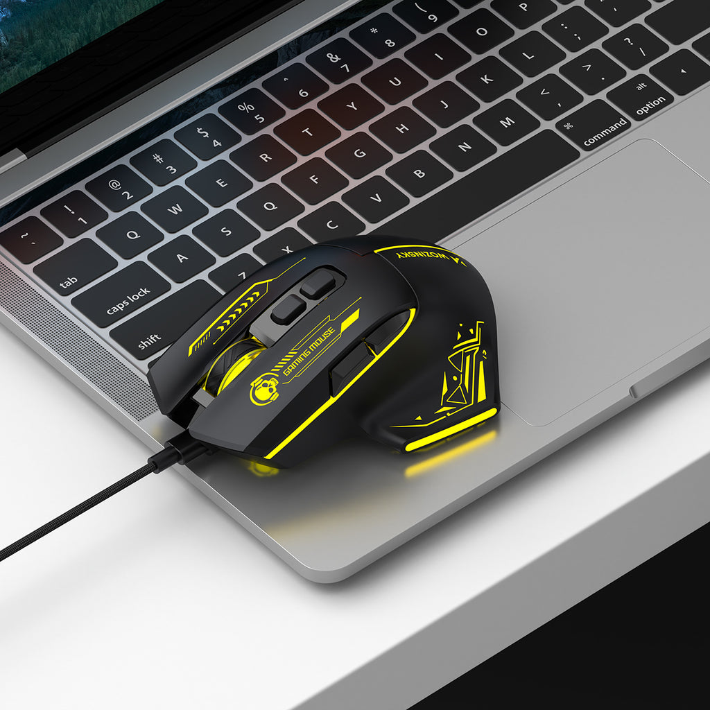 Wozinsky WMGK-1181W Nešiojamasis optinis žaidimų pelė 7200 DPI su šviesos efektu - juoda ir geltona -- Gaming Accessories