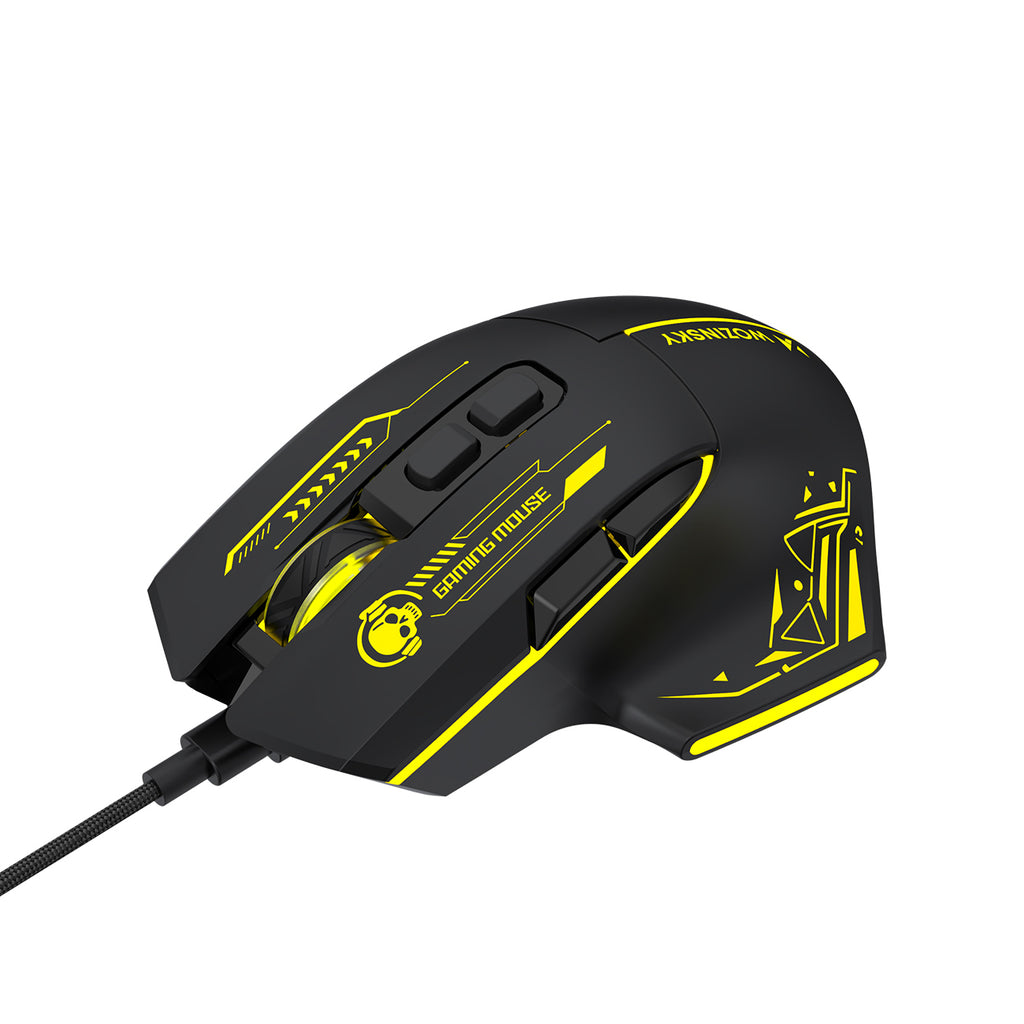 Wozinsky WMGK-1181W Nešiojamasis optinis žaidimų pelė 7200 DPI su šviesos efektu - juoda ir geltona -- Gaming Accessories
