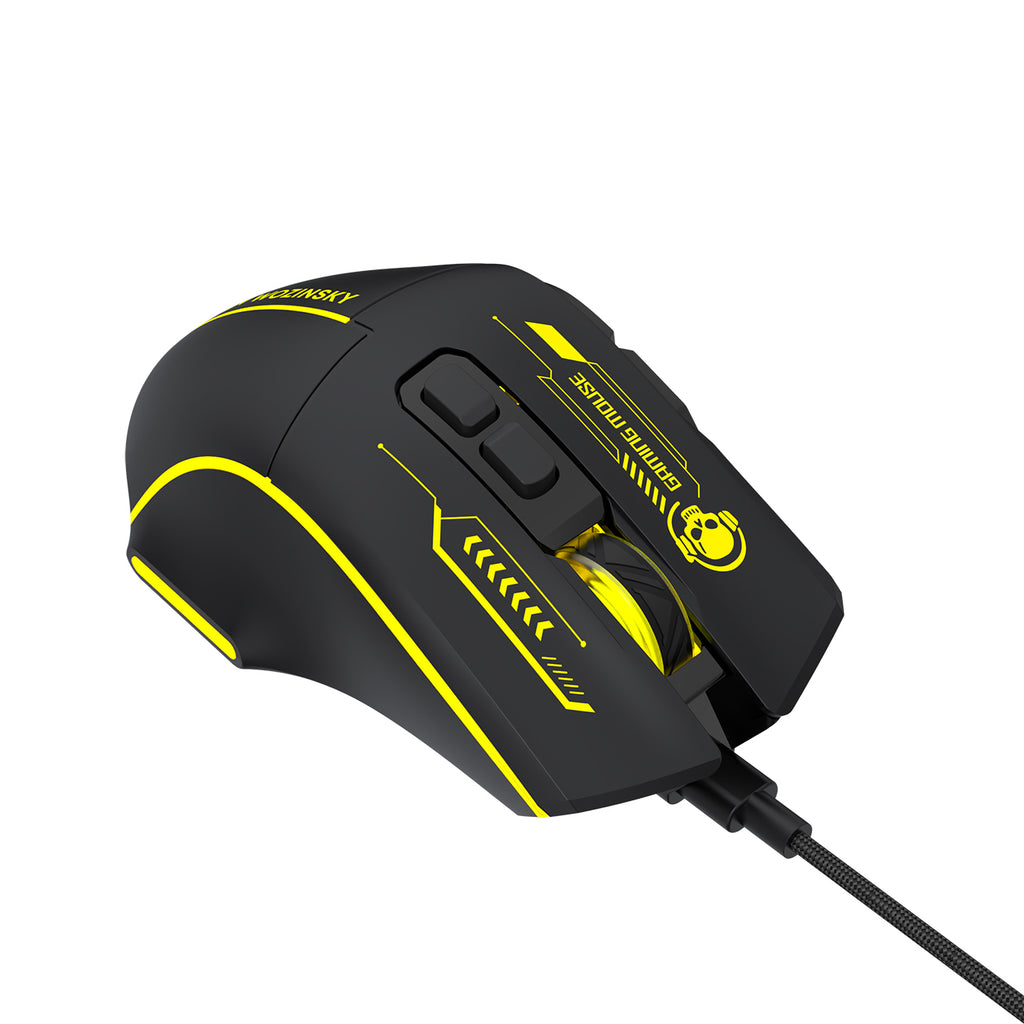 Wozinsky WMGK-1181W Nešiojamasis optinis žaidimų pelė 7200 DPI su šviesos efektu - juoda ir geltona -- Gaming Accessories