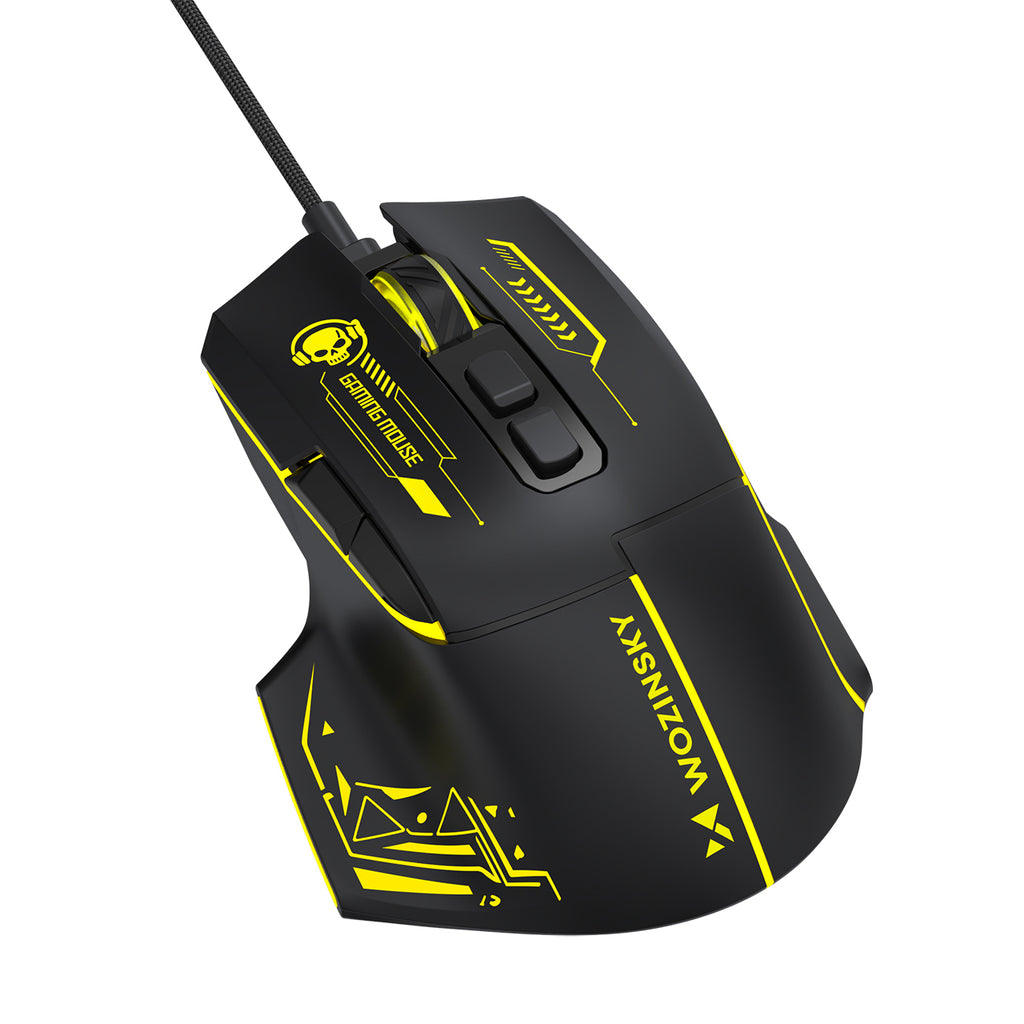 Wozinsky WMGK-1181W Nešiojamasis optinis žaidimų pelė 7200 DPI su šviesos efektu - juoda ir geltona -- Gaming Accessories