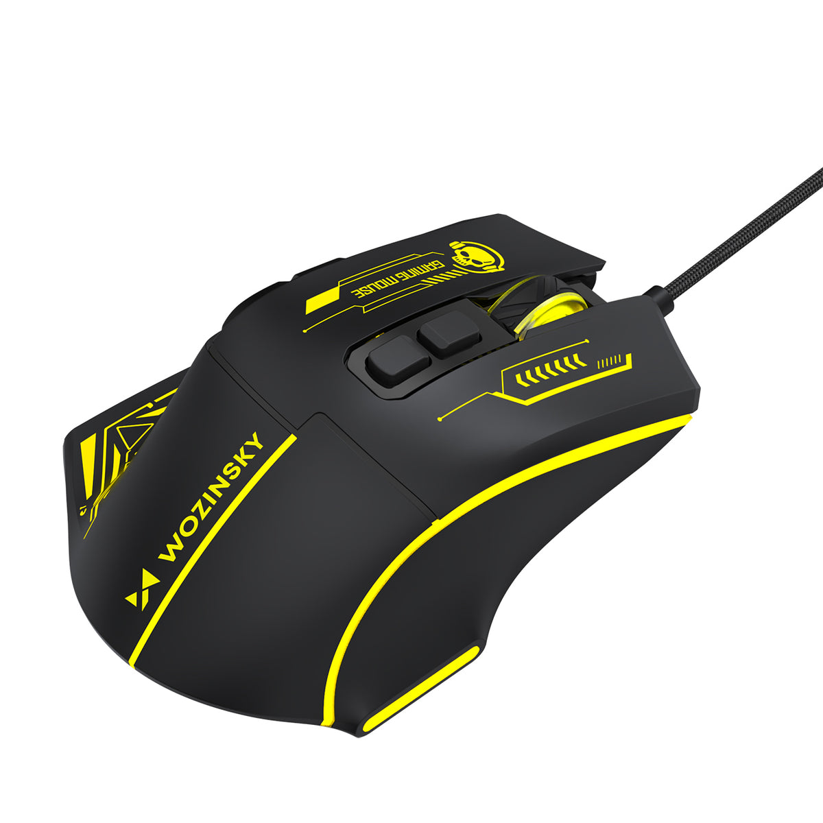Wozinsky WMGK-1181W Nešiojamasis optinis žaidimų pelė 7200 DPI su šviesos efektu - juoda ir geltona -- Gaming Accessories