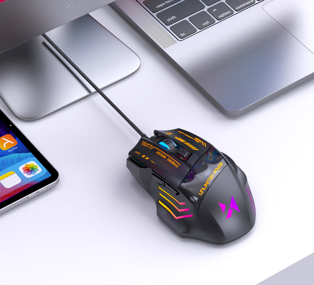 Wozinsky WMGK-1179W Laidinė optinė žaidimų pelė 7200 DPI su galine šviesa - juoda -- Gaming Accessories