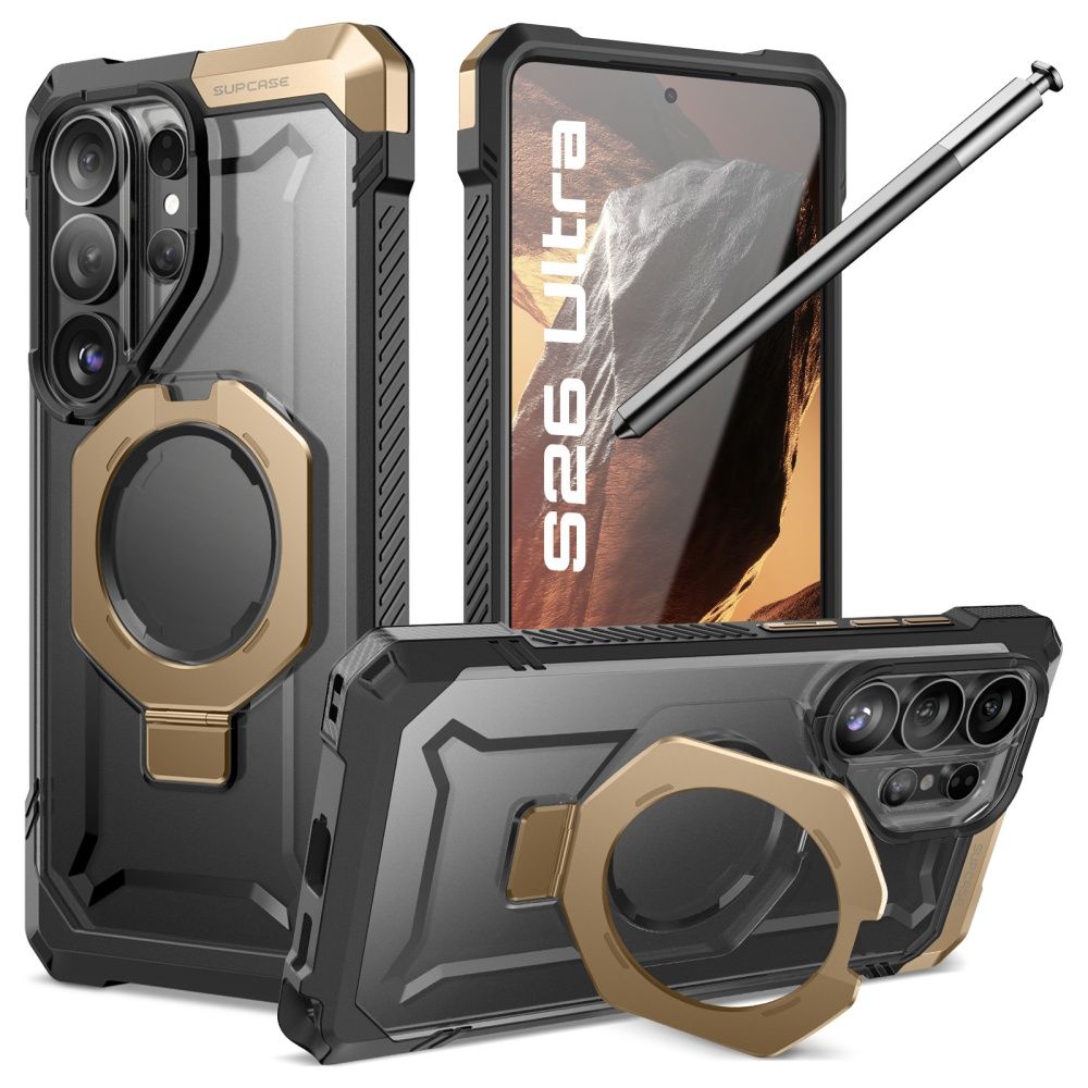 Supcase UB Grip Mag MagSafe dėklas Samsung Galaxy S26 Ultra - juodas ir rudas -- Samsung Galaxy S26 Ultra