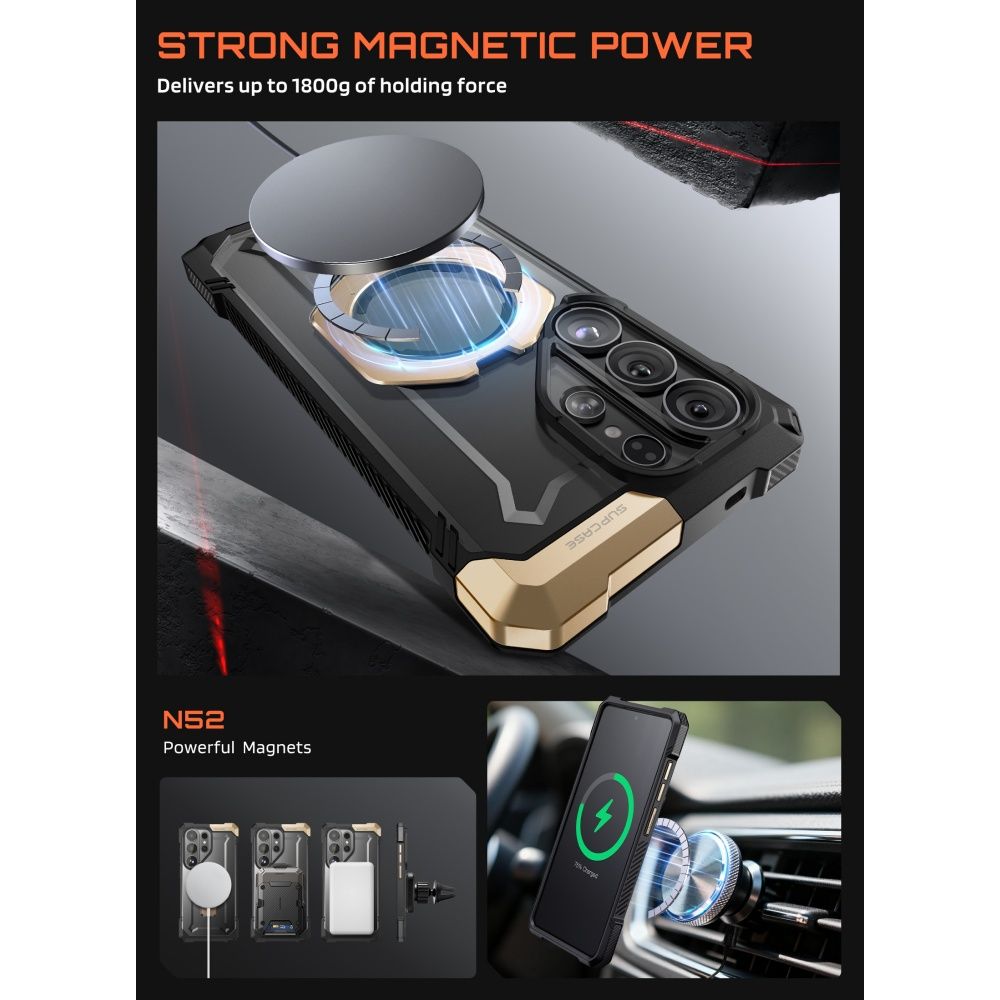Supcase UB Grip Mag MagSafe dėklas Samsung Galaxy S26 Ultra - juodas ir rudas -- Samsung Galaxy S26 Ultra