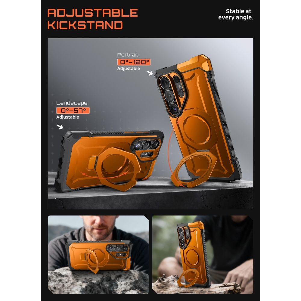 Supcase UB Grip Mag MagSafe Dėklas, skirtas Samsung Galaxy S26 Ultra - oranžinė ir juoda