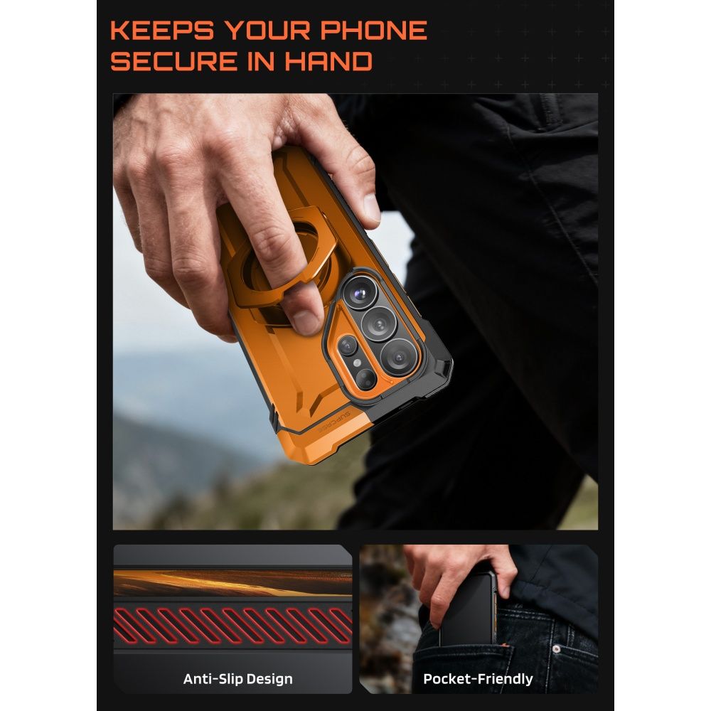 Supcase UB Grip Mag MagSafe Dėklas, skirtas Samsung Galaxy S26 Ultra - oranžinė ir juoda