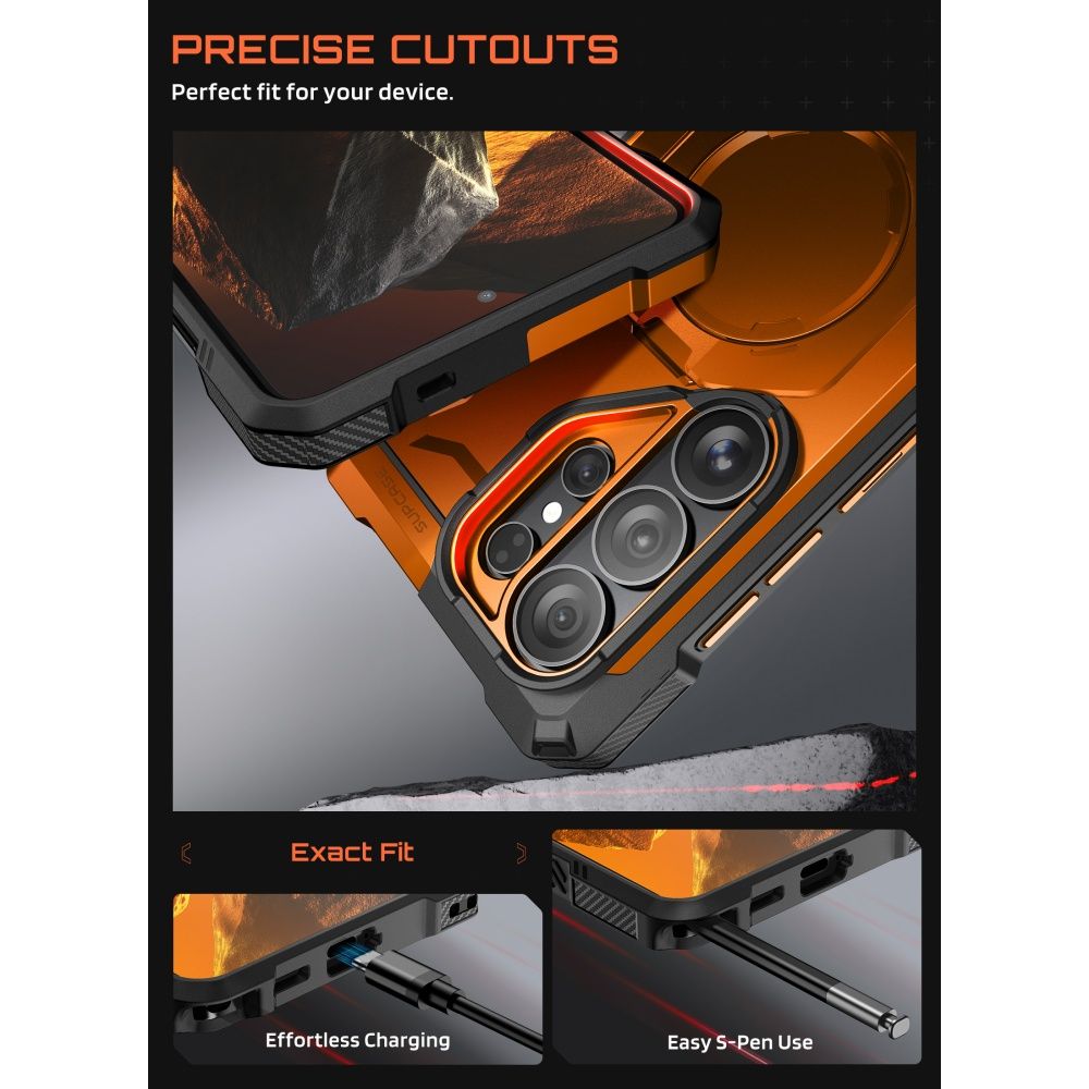 Supcase UB Grip Mag MagSafe Dėklas, skirtas Samsung Galaxy S26 Ultra - oranžinė ir juoda