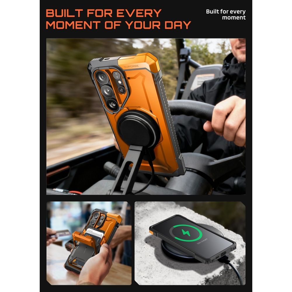 Supcase UB Grip Mag MagSafe Dėklas, skirtas Samsung Galaxy S26 Ultra - oranžinė ir juoda
