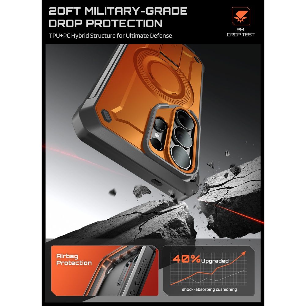 Supcase Unicorn Beetle Pro Mag MagSafe 2 dalių dėklas Samsung Galaxy S26 Ultra - juodas ir oranžinis -- Samsung Galaxy...
