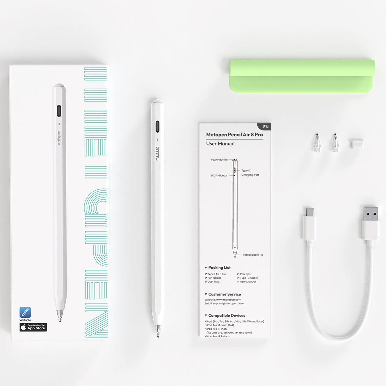 Metapen Pencil Air8 Pro, skirtas iPad – baltas