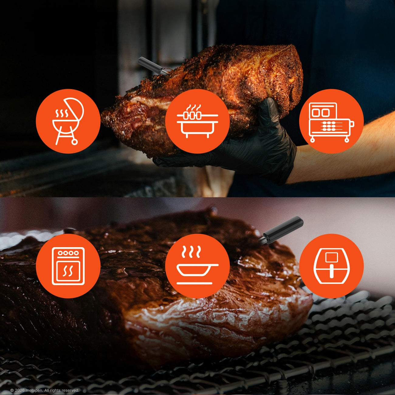 Meatmeet Pro išmanus virtuvės termometras su Bluetooth/WiFi programa, šildymo grilis, orkaitė, rūkytoja - juoda --...