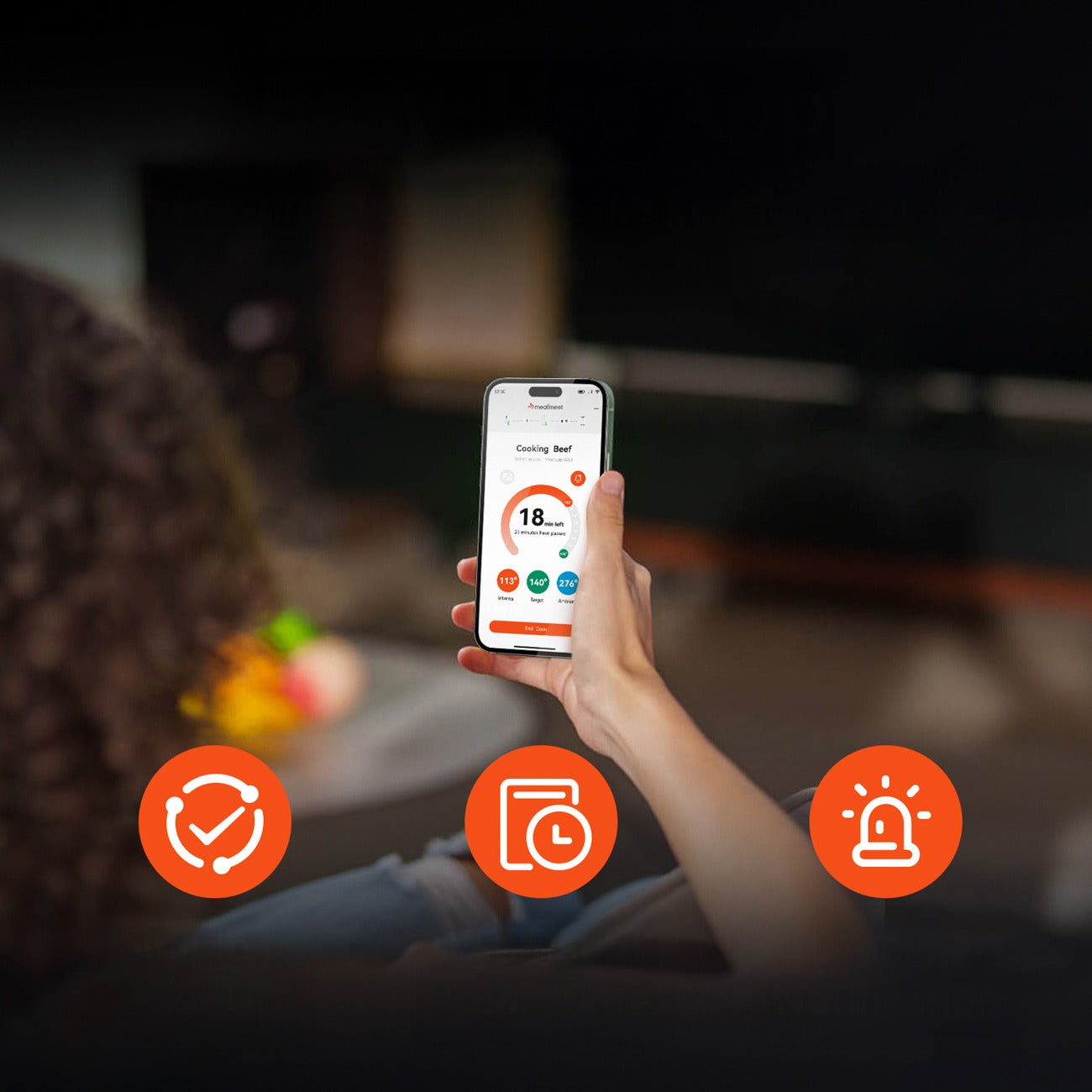 Meatmeet Pro išmanus virtuvės termometras su Bluetooth/WiFi programa, šildymo grilis, orkaitė, rūkytoja - juoda --...