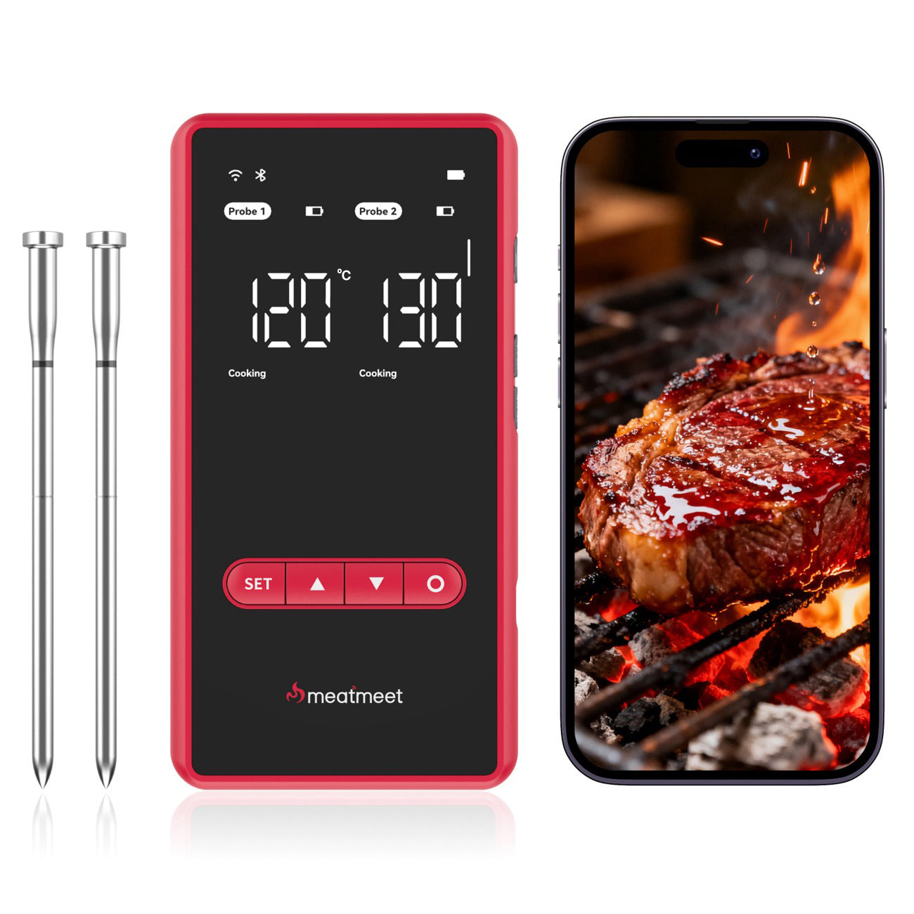 Meatmeet X Pro virtuvės termometras su Bluetooth/WiFi programa šildymui, orkaitei, rūkymo aparatui - juodas -- Uncategorized