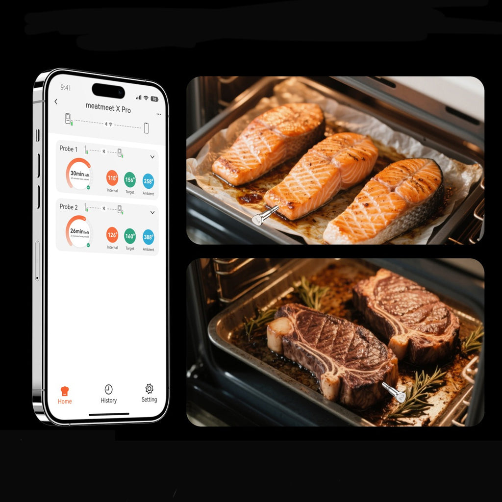 Meatmeet X Pro virtuvės termometras su Bluetooth/WiFi programa šildymui, orkaitei, rūkymo aparatui - juodas -- Uncategorized