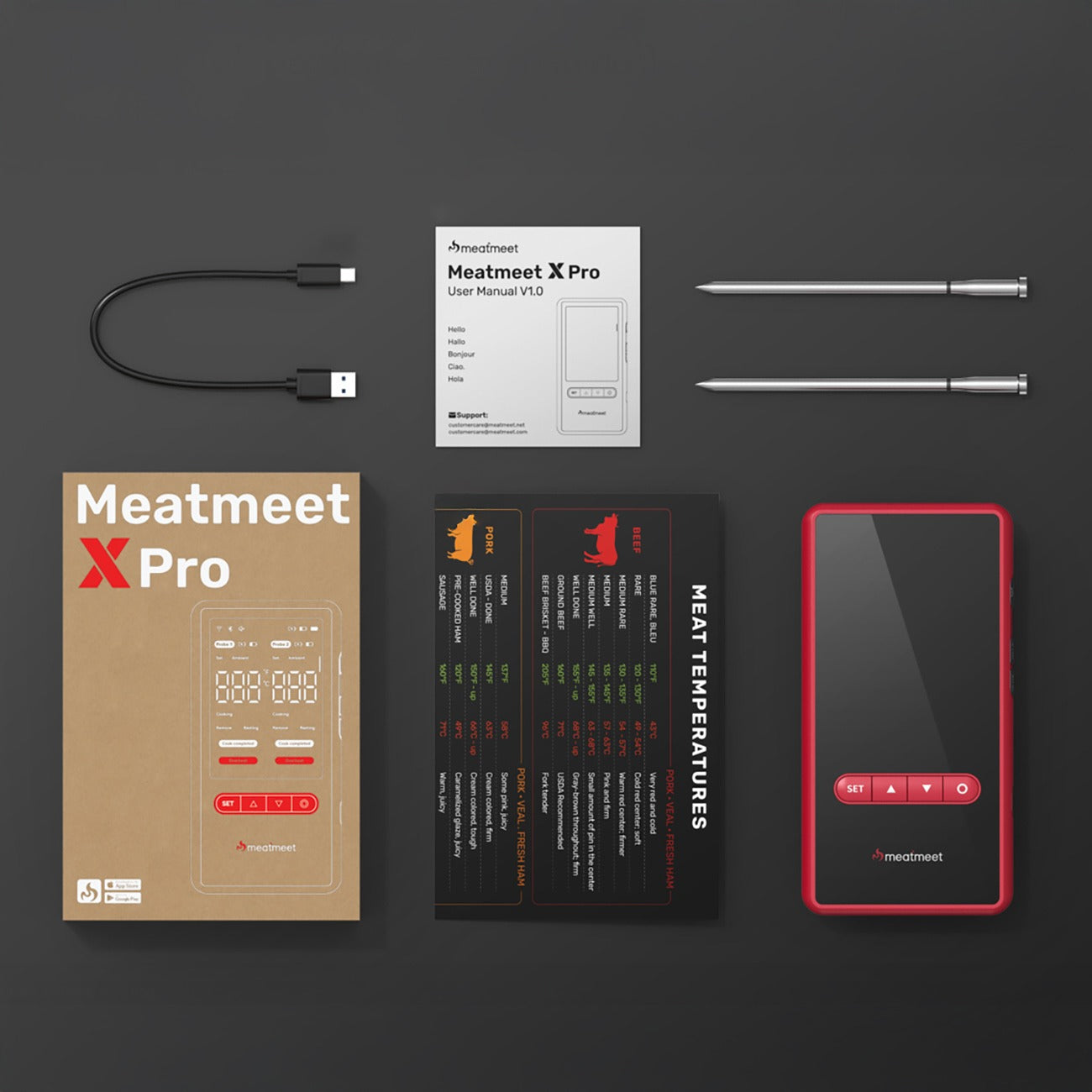Meatmeet X Pro virtuvės termometras su Bluetooth/WiFi programa šildymui, orkaitei, rūkymo aparatui - juodas -- Uncategorized