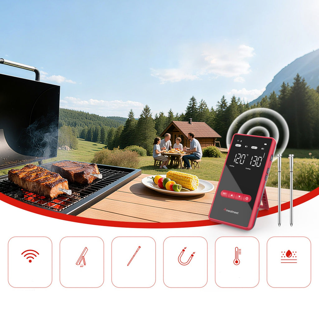 Meatmeet X Pro virtuvės termometras su Bluetooth/WiFi programa šildymui, orkaitei, rūkymo aparatui - juodas -- Uncategorized