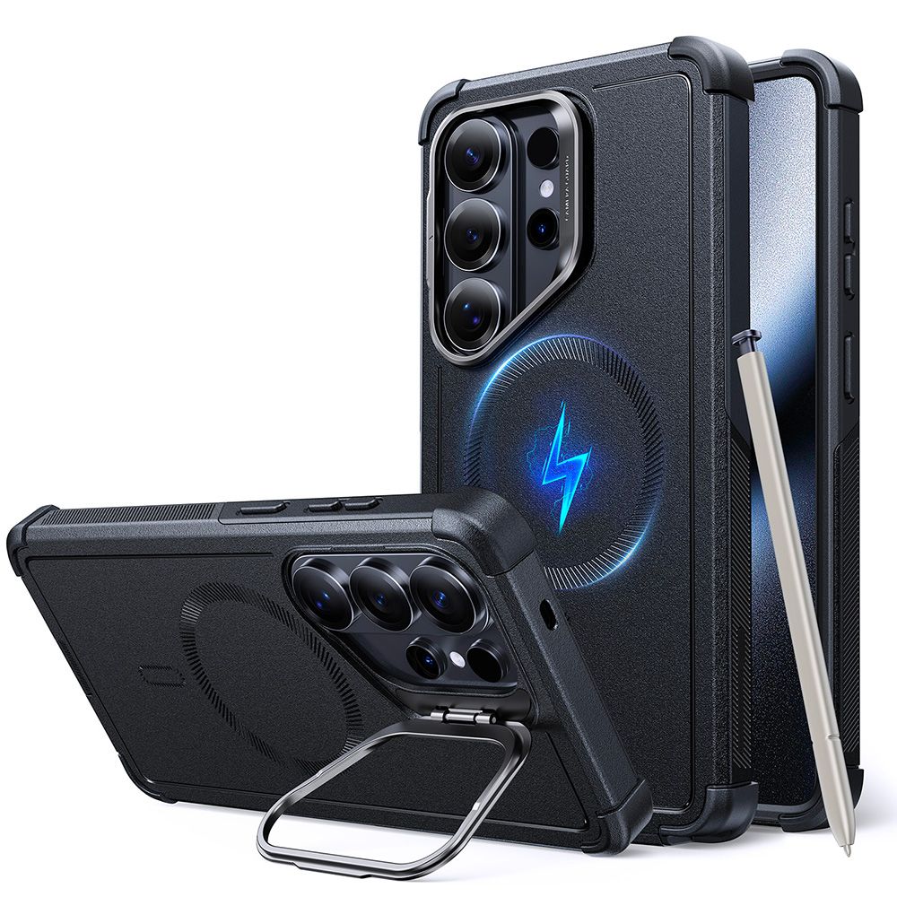 ESR Cyber ​​​​Tough Kickstand MagSafe Dėklas, skirtas Samsung Galaxy S26 Ultra - juodas -- Samsung Galaxy S26 Ultra
