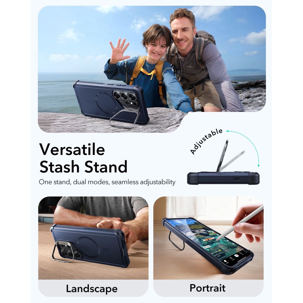 ESR Cyber ​​​​Tough Kickstand MagSafe Dėklas, skirtas Samsung Galaxy S26 Ultra - juodas -- Samsung Galaxy S26 Ultra