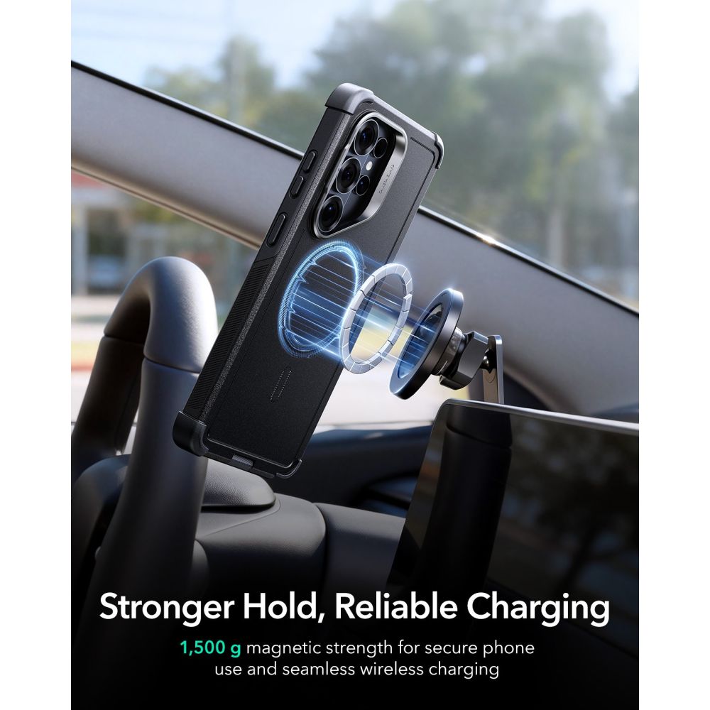 ESR Cyber ​​​​Tough Kickstand MagSafe Dėklas, skirtas Samsung Galaxy S26 Ultra - juodas -- Samsung Galaxy S26 Ultra