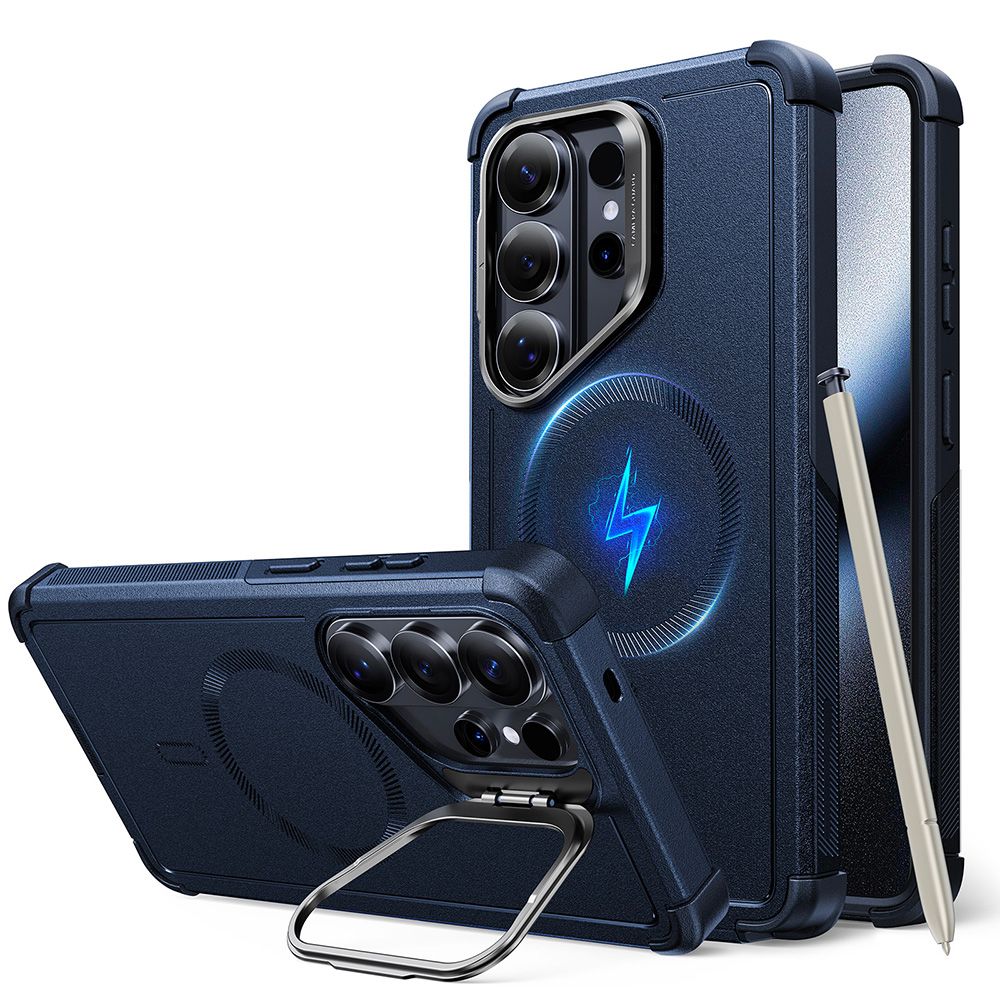 ESR Cyber ​​​​Tough Kickstand MagSafe Dėklas, skirtas Samsung Galaxy S26 Ultra - tamsiai mėlynas -- Samsung Galaxy S26 Ultra