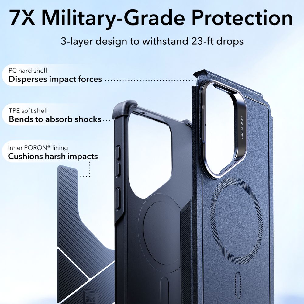ESR Cyber ​​​​Tough Kickstand MagSafe Dėklas, skirtas Samsung Galaxy S26 Ultra - tamsiai mėlynas -- Samsung Galaxy S26 Ultra