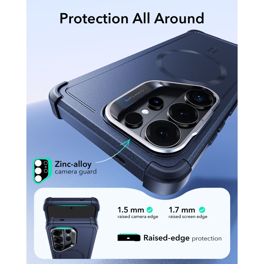 ESR Cyber ​​​​Tough Kickstand MagSafe Dėklas, skirtas Samsung Galaxy S26 Ultra - tamsiai mėlynas -- Samsung Galaxy S26 Ultra