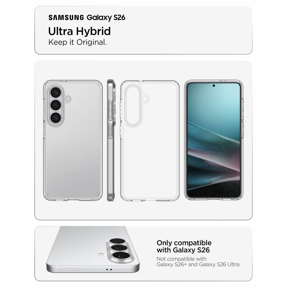 Spigen Ultra hibridinis dėklas, skirtas Samsung Galaxy S26 – skaidrus